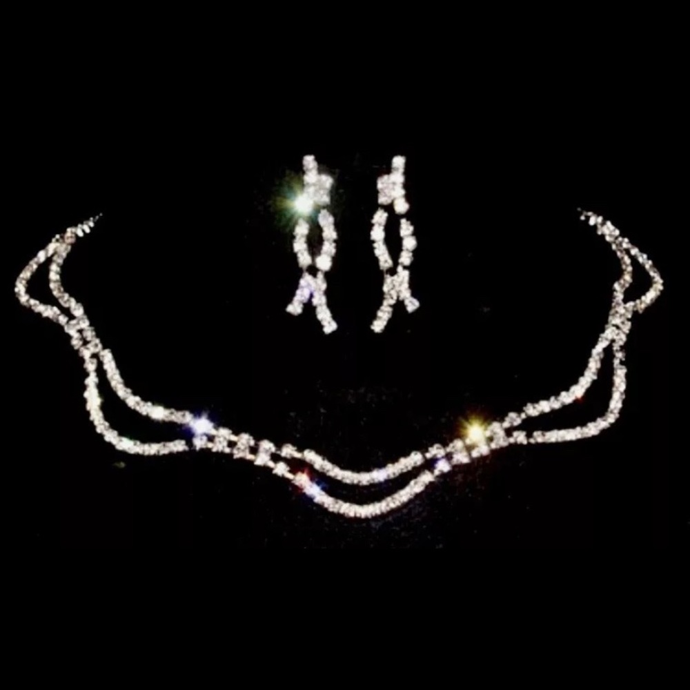 Necklace Earrings Set Crystal Jewelry Women silver